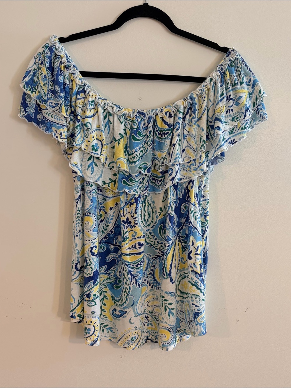 PRICE DROP Ralph Lauren Off-Shoulder Paisley Top in Blue & Yellow